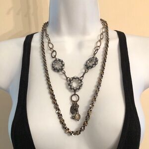 Antique style chain statement necklace bundle lot 2 layered look trendy dressy.